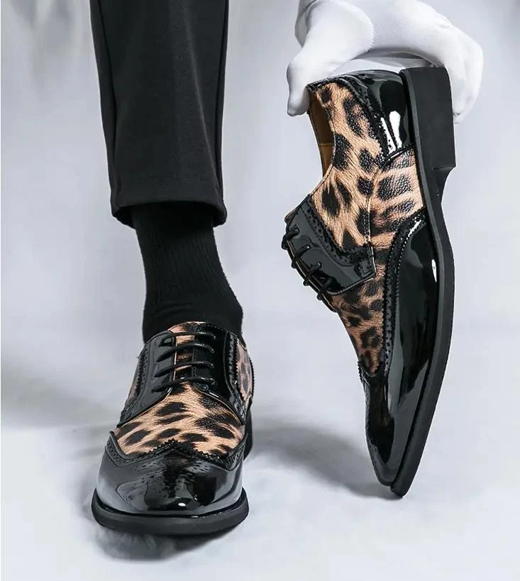 SAOLA Scarpe da sposa stringate inglesi business eleganti a punta stampa leopardata uomo