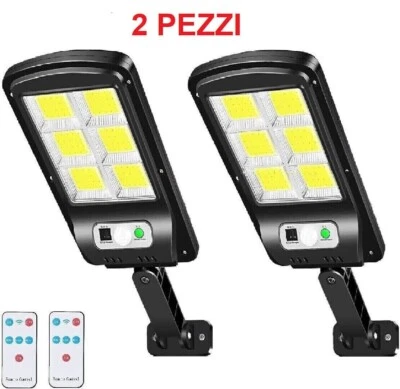 2 PEZZI FARETTI PER ESTERNO LAMPIONI DA GIARDINO GARAGE 120 LED FARO LUCE SOLARE