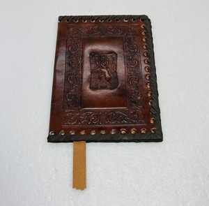 Vintage 1930s Leather Book Cover Italian Embossed Lion Ornate 6.75” Italy 1B