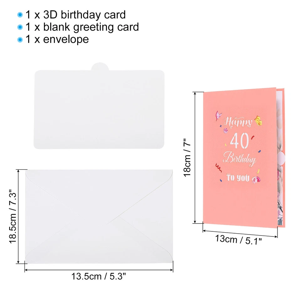 40th Birthday Card, Pop-Out Birthday Card Happy Birthday 3D Flower Butterflies Foto 2 de 4
