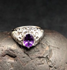 GENUINE AMETHYST RING OVAL CUT set in .925 STERLING SILVER Size 5 FREE SHIPPING