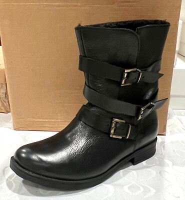 Inuovo Leton Faux Fur Lined Black Leather Ankle Boot 40 EU / 9.5-10 US $155