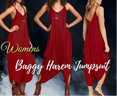 Ladies Cami Strappy Lagenlook Romper Baggy Hareem Jumpsuit Womens Harem Playsuit