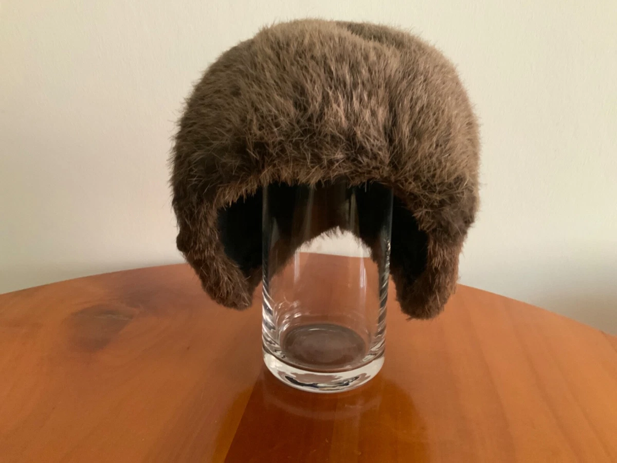 Damen Pelz Kappe Fellmütze Vintage Hut braun kleine Größe