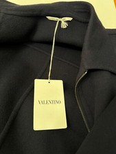 New 3550 Men VALENTINO Garavani Wool Cashmere Front Zipper Navy Coat Size 40 US