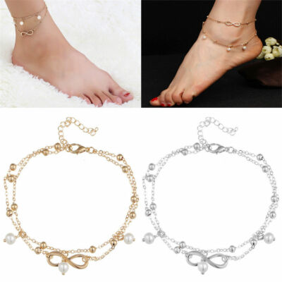 Women Double Ankle Bracelet 925 Silver Anklet Foot Jewelry Girl's