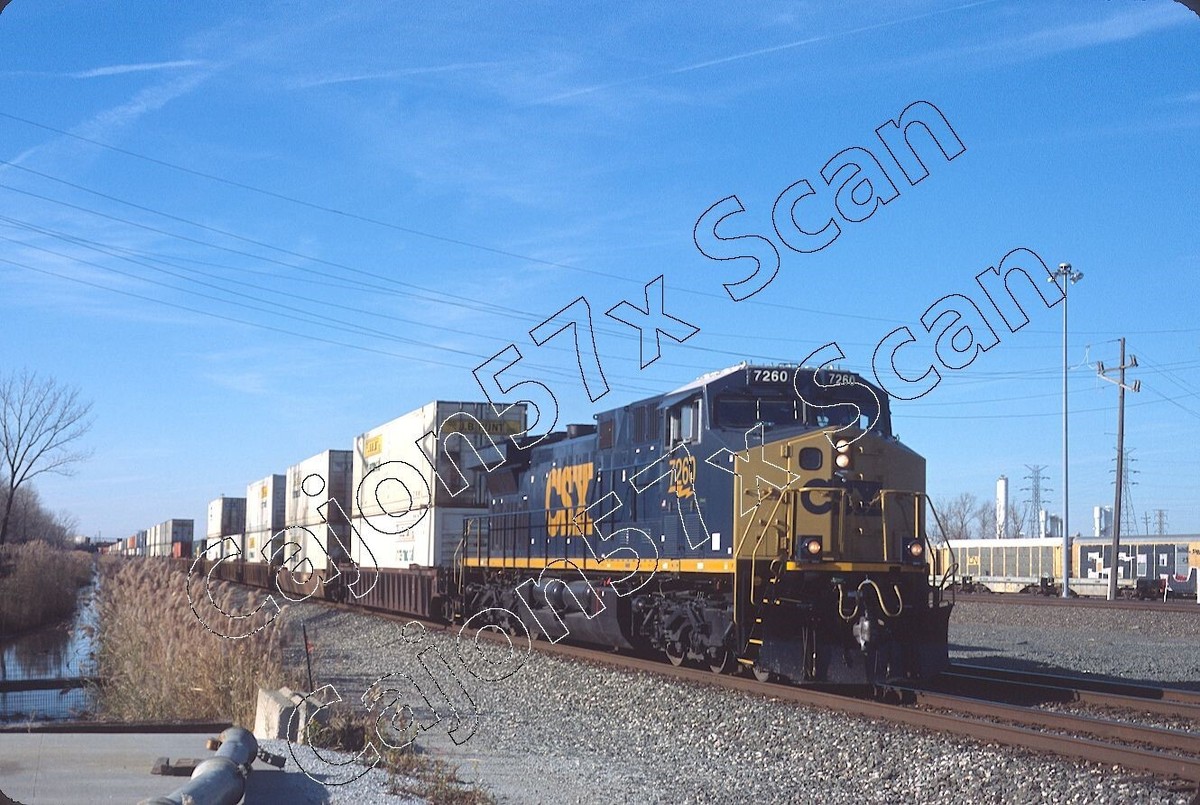 Original Slide- CSXT C44ACW 7260 NEW Rebuild! & Train At Gary, IN