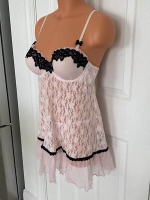 linea donatella chemise Set Sz M Pink Lacy Sexy New w/out Tags