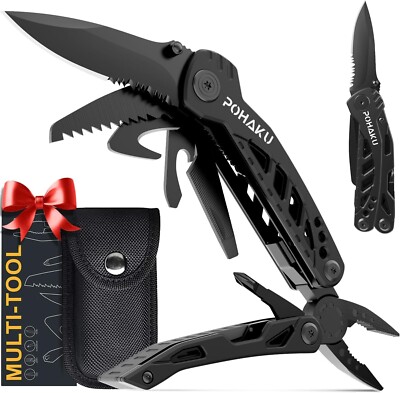 Multitool Knife, 13 in 1 Pocket Multitool, Multi Tool with 3'' LargeBlade,Safety