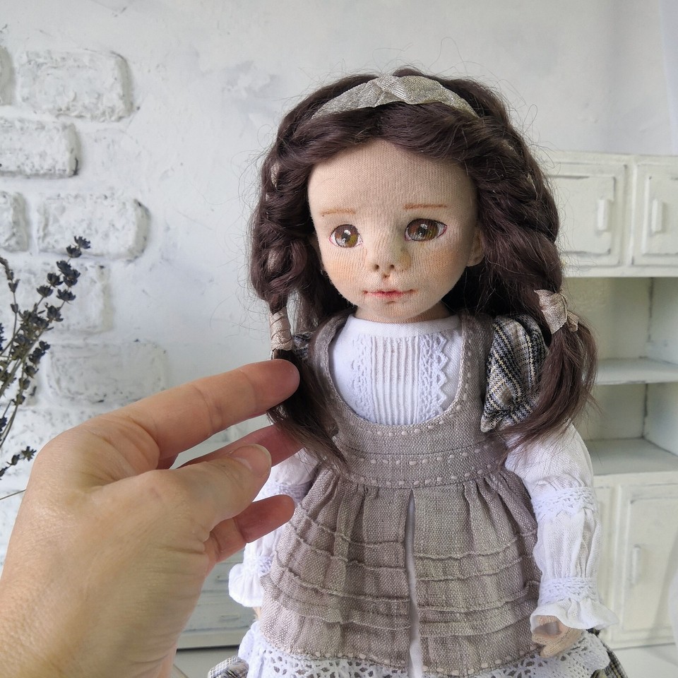 Handmade doll with brown hair 13.7 inch. An artistic doll. Rag doll ...