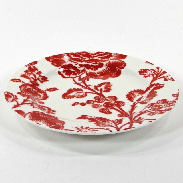 Anthropologie RED DAMASK 8" Dessert Plate Rose Floral Flower eBay