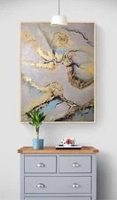 Contemporary Canvas Abstract Framed Rectangle Painting with Silver Frame 07