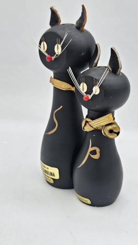 NEW! MCM BLACK CAT MAGNETIC SALT PEPPER SHAKERS JAPAN WOOD LEATHER TAIL EARS - Picture 7 of 8