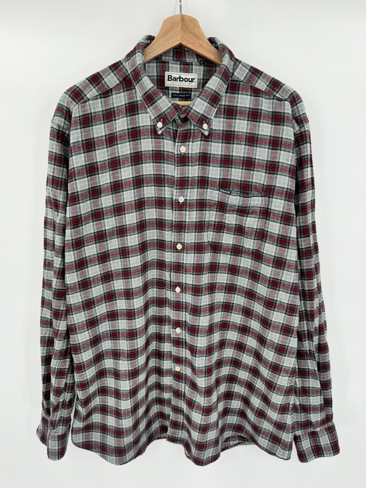 Barbour Flannel Shirt Men’s XL Tailored Fit Button Up Tartan Plaid Multicolor-image