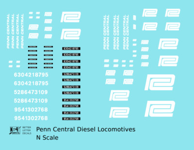 K4 N Scale Decals Penn Central PC Diesel Locomotive White