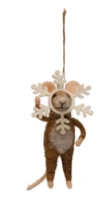 Creative Co-op - Wool Felt Mouse in Snowflake Outfit Ornament - XS4047A-head