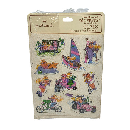 VINTAGE 1981 HALLMARK JIM HENSONS MUPPETS SHEET OF KERMIT + MISS PIGGY STICKERS