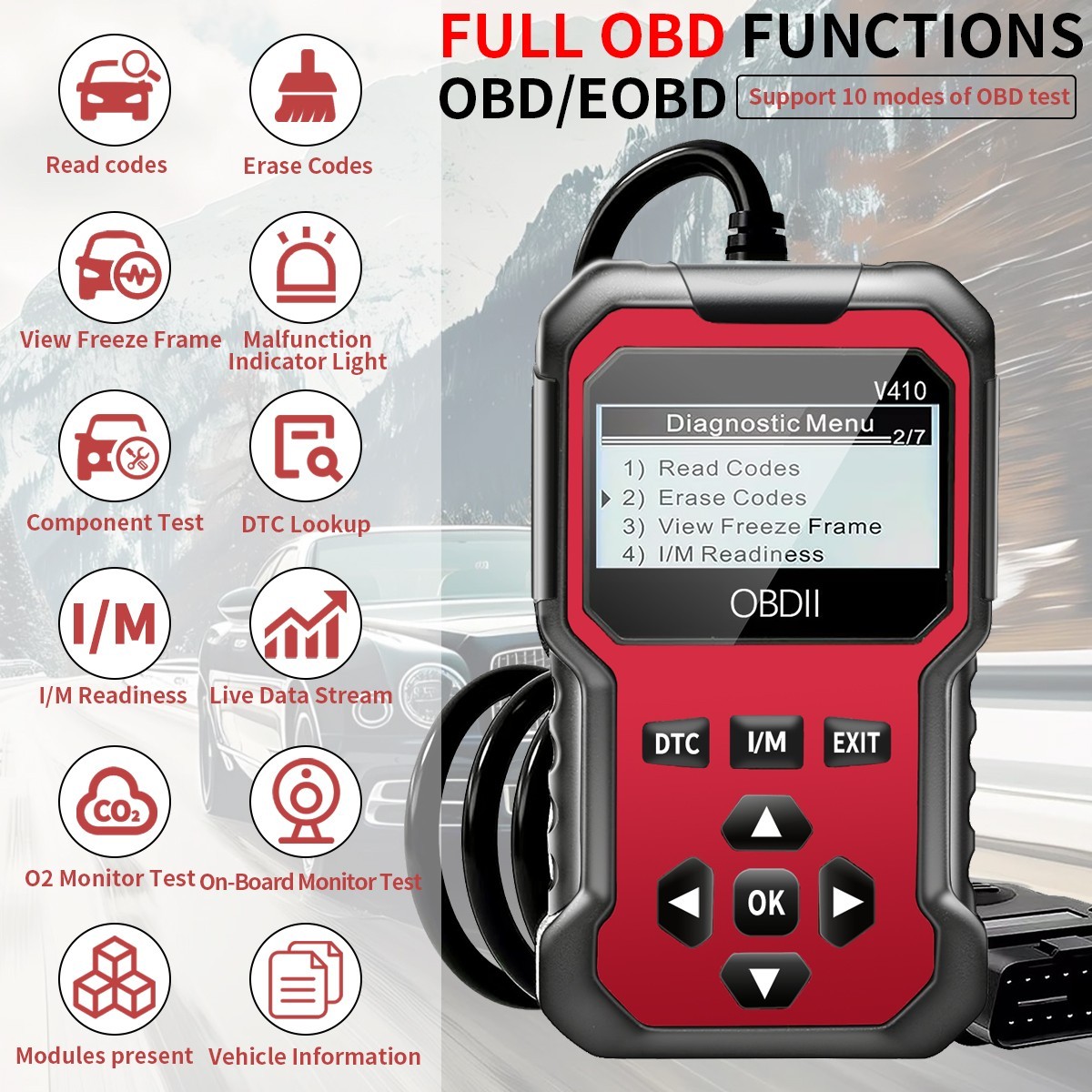 Car OBD2 Scanner Diagnostic Tool Code Reader, Car Voltage Tester Engine Checker