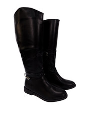 Black Knee High Boots Faux Leather UK 3 Womens Low Heel Riding Style Smart Zip
