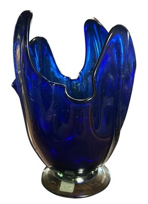 Vintage Kobalt Blue Art Glass Vase Tess Gibbs Corazon Made In Mexico 12''x7''