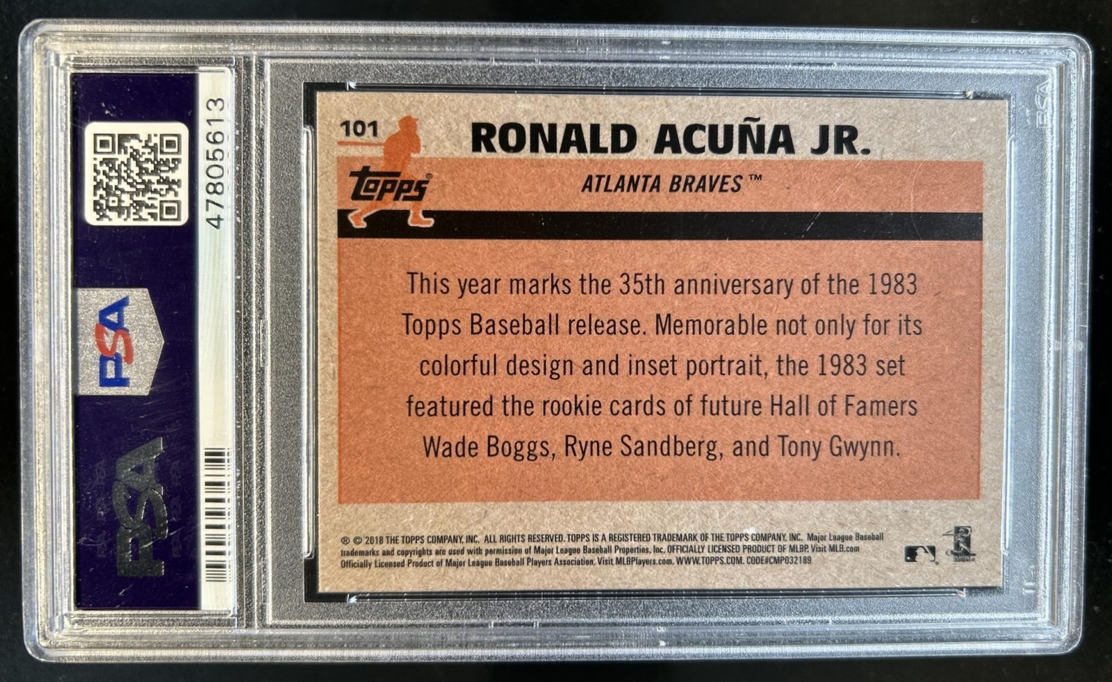 2018 Topps Update Ronald Acuna Jr. Silver Pack RC Rookie #101 Braves PSA 10 view 2