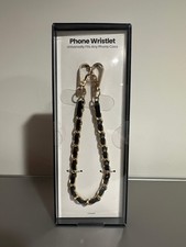 Hello Lux Phone Wristlet   Golden Chain with Faux Black Leather