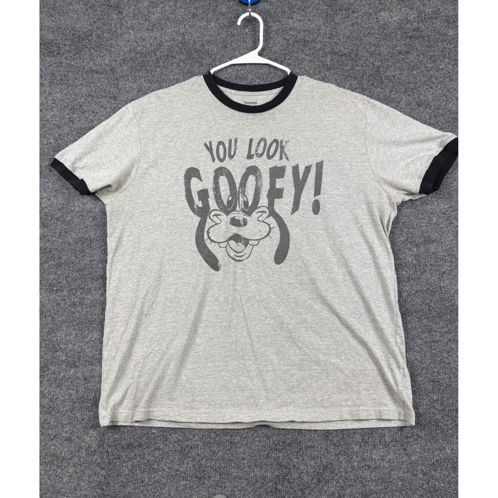 Disney Goofy You Look Goofy Ringer T-Shirt Mens XL Grey Black Disneyland Resort