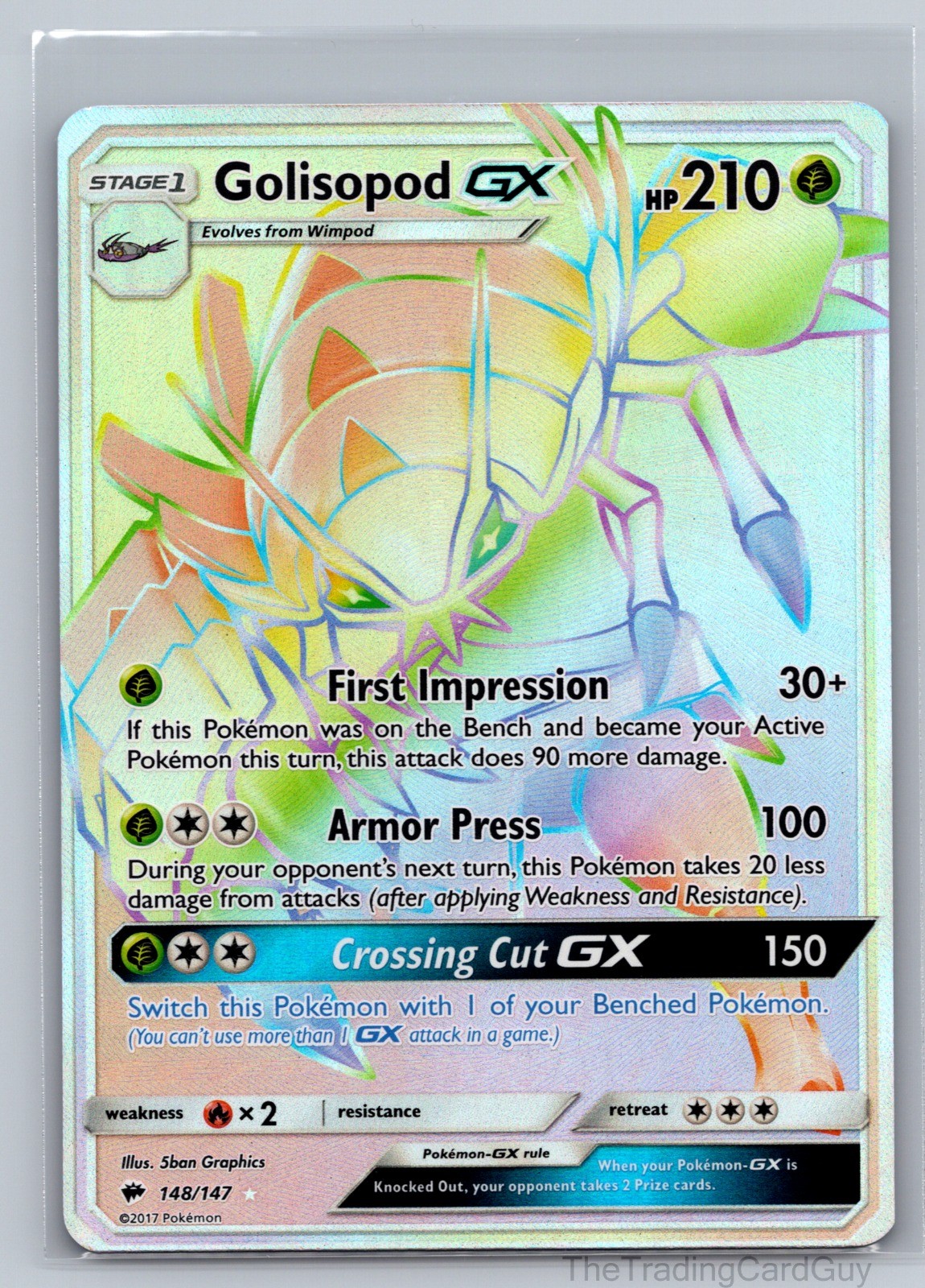 Golisopod GX (Secret) Rainbow Rare SM - Burning Shadows Holo 148/147 NM