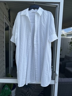 Zara Home White Eyelet Cotton Dressing Gown Shirt Swimsuit Cover Up Size S