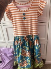 Elenor rose Girls Size 10 Knee Length Striped Floral Flutter Sleeve Dress