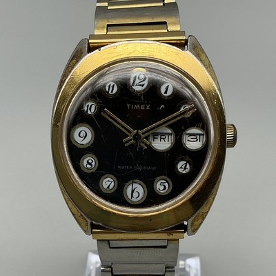 Vintage Timex Telephone Dial Men Watch 34mm 1970's Day Date Manual Wind 7''