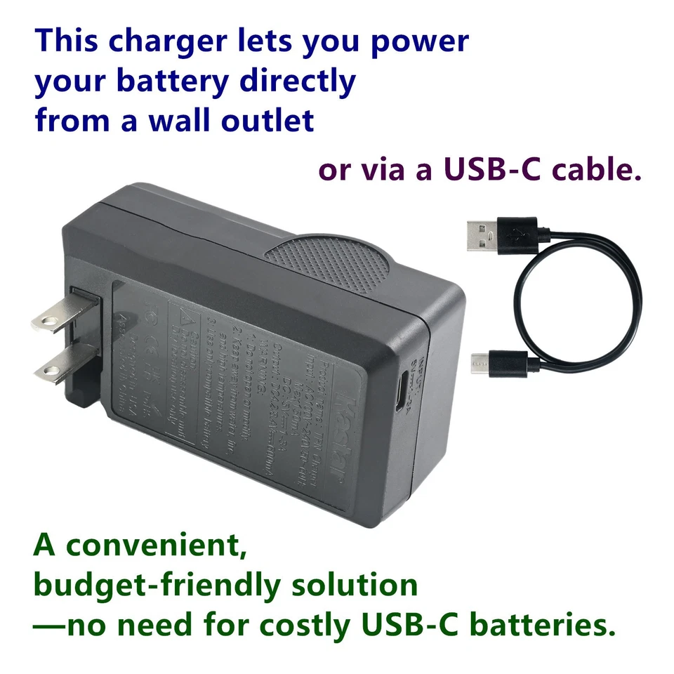 Cargador de batería Kastar CA y USB-C para Nikon D50 D70 D70s D80 D90 D100 D300 D700 Foto 3 de 4