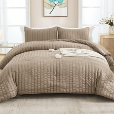 Taupe Seersucker Twin Comforter Set 68x90 inches , 2 Pieces-100 Soft Washed