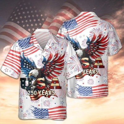 Patriotic Bald Eagle USA 250 Years Hawaiian Shirt, American Freedom HS1171