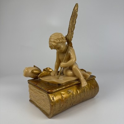 Vintage Design Toscano Cupid Angel Writing Love Letter on Book Keepsake Box