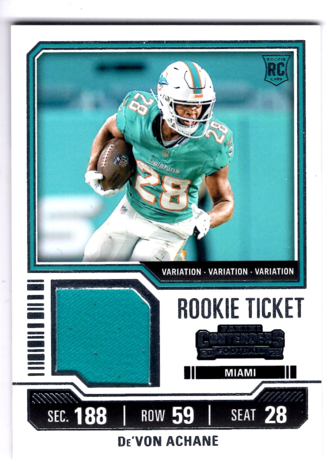2023 Panini Contenders #TS9V De'Von Achane Rookie Ticket Swatches Variations
