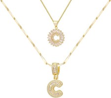 Gold/Silver Letter Necklace for Women,14K Gold Plated Initial Necklaces,Personal