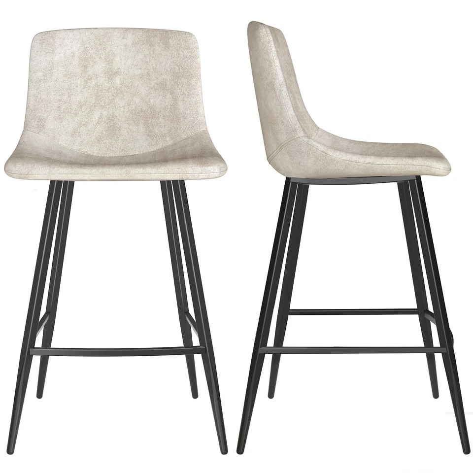 24 inch Counter Height Bar Stools Set of 2 with Back, Beige Tech Cloth Barstools - Image 2 of 4