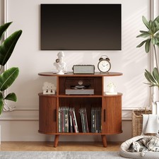 Fluted Modern Turntable Cabinet Large Record Player Stand Display Record Shelf