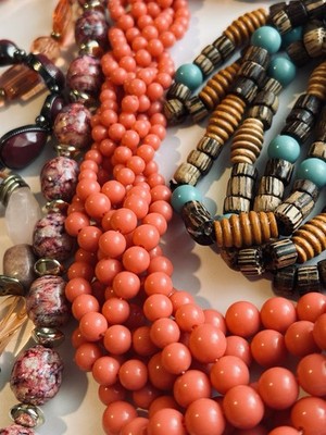Lot Bohemian Jewelry Lot Necklaces Bracelets Gypsy Boho Red Pink Orange11 Pieces
