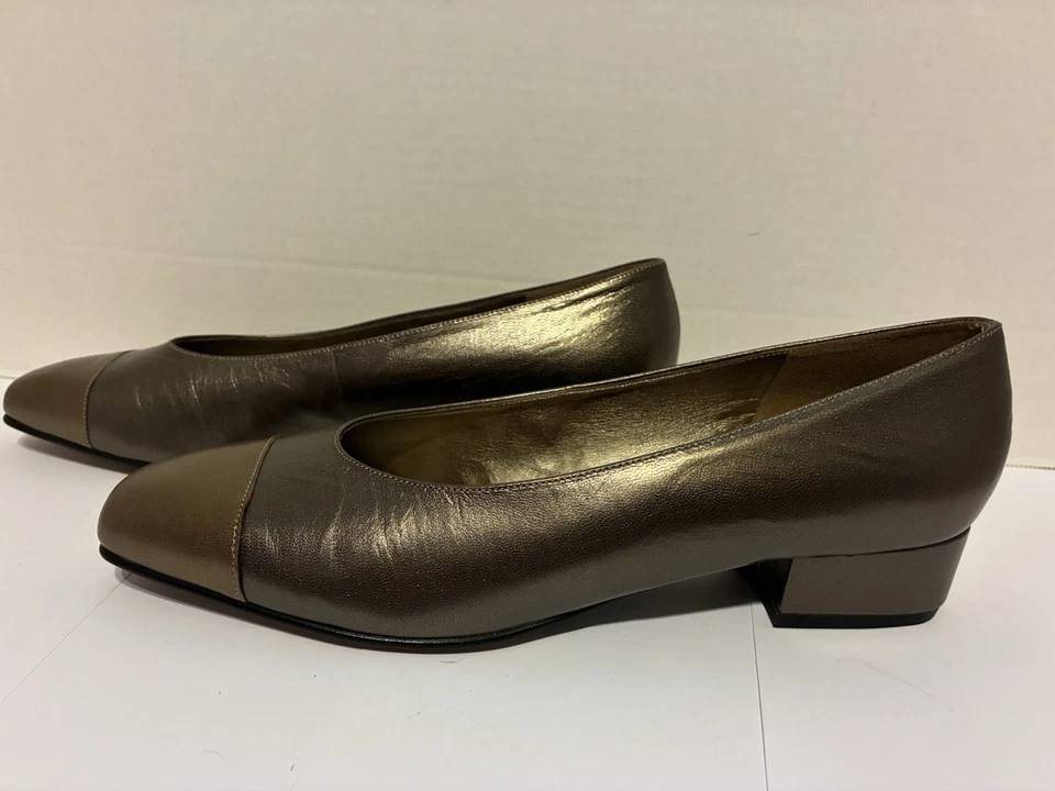 Tacones de salón vintage de cuero Selby para mujer talla 8,5B multicolor dorado/bronce Foto 3 de 4