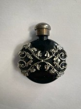 Vintage miniature perfume glass and metal bottle - Art Nouveau style