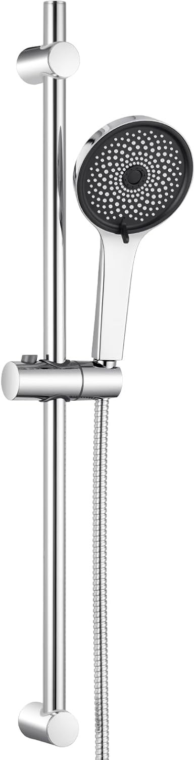 DERW Shower Slide Bar, Shower Riser Rail 70cm with 5 Modes Shower Head(Without