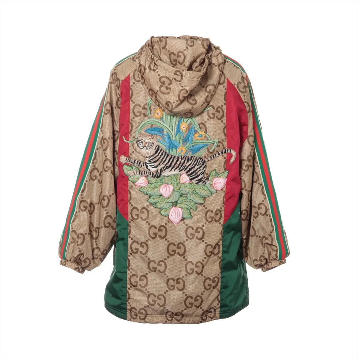 Gucci GG Giacca Nylon 36 Donna Beige 682977 Ricamo Tigre