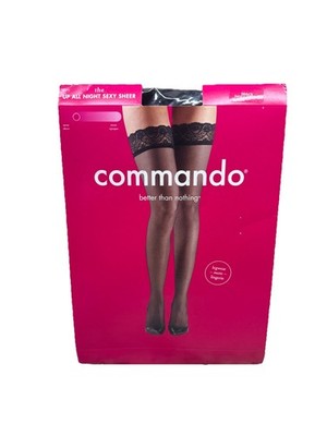 Commando Sheer Lace Trim Black Thigh High Stockings Women s Size S/M HTH06
