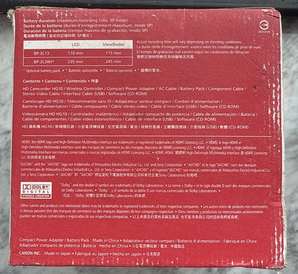 NEW SEALED Canon VIXIA HG10 (40 GB) Hard Drive Camcorder Video Camera NOS - Image 4 of 4