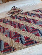 Vintage Handmade Hand Quilted Quilt - Log Cabin Throw/Lap  Pillow Cover