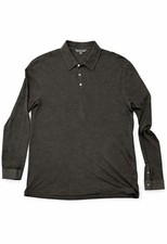 John Varvatos Men XL 100 Linen Long Sleeve Polo Shirt Charcoal Gray