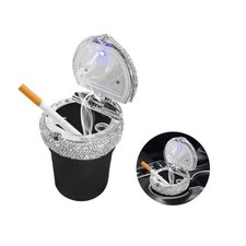 Car Ashtray with Lid, Bling Portable Ash Tray Cup Holder with LED Light Black