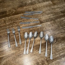 Antique German Soft Metal Miniature Silverware Set - 4" - 14 Pieces